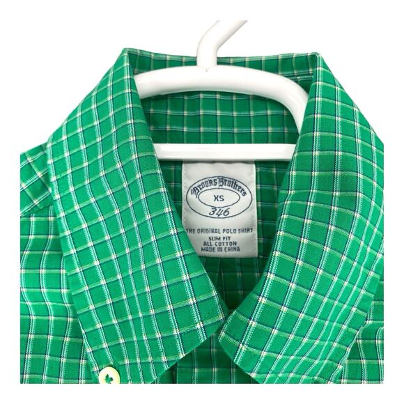 Brooks‎ Brothers Men's Button Down Short Sleeve Blue Check Shirt XS - Picture 3 of 12